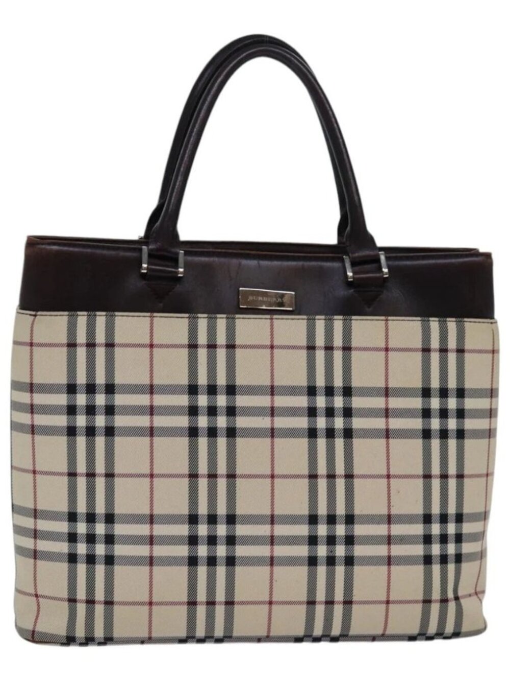 BURBERRY Nova Check Hand Bag Nylon Beige Silver Auth 85862 - Picture 2 of 16